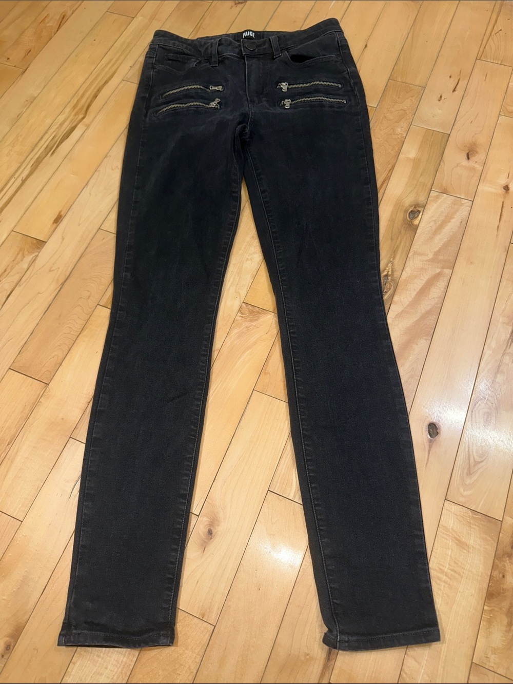 PAIGE High Rise Edgemont Black Skinny Jeans with Front Zipper Accents